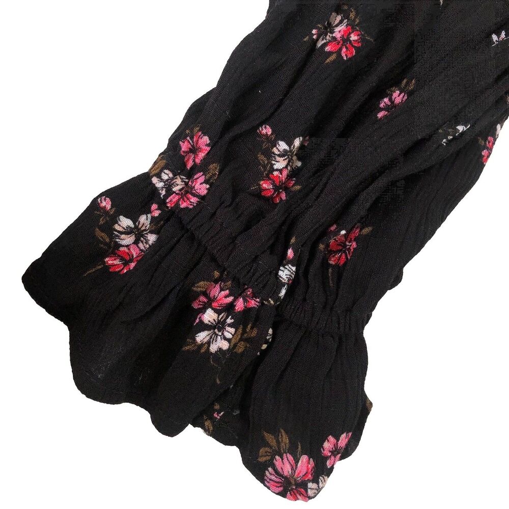 AMERICAN RAG Black Floral Smocked Peasant Dress Long Sleeve Size Medium - Picture 8 of 14